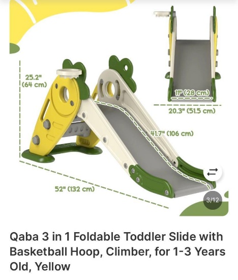 3-IN-1 FOLDABLE TODDLER SLIDE WITH BASKETBALL HOOP