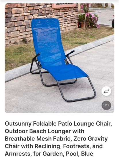 FOLDABLE BLUE PATIO LOUNGER WITH MESH FABRIC