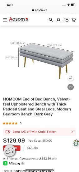 VELVET BED BENCH -DARK GREY