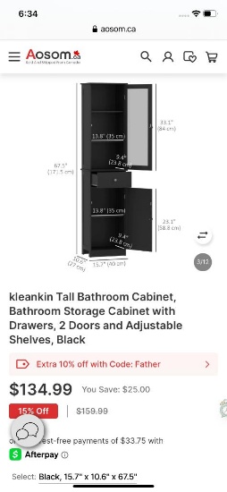 TALL BATHROOM STORAGE CABINET -BLACK