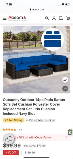 COVER REPLACEMENT SET FOR PATIO SOFA SET