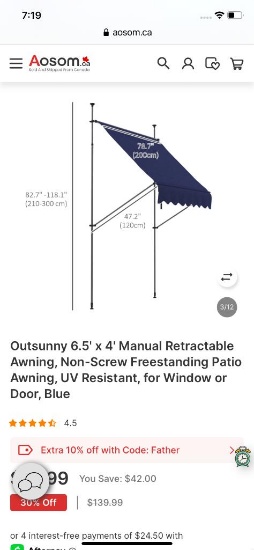 6.5FT X 4FT MANUAL RETRACTABLE AWNING