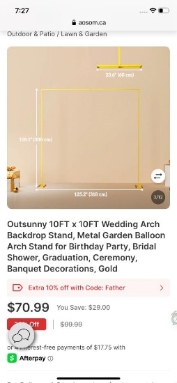 GOLD 10FT X 10FT ARCH METAL