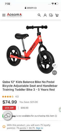 12IN KIDS BALANCE BIKE