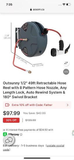 1/2IN 49FT RETRACTABLE HOSE REEL WITH HOSE NOZZLE