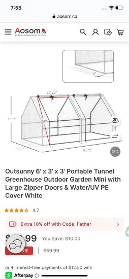 6FT X 3FT X 3FT PORTABLE TUNNEL GREENHOUSE