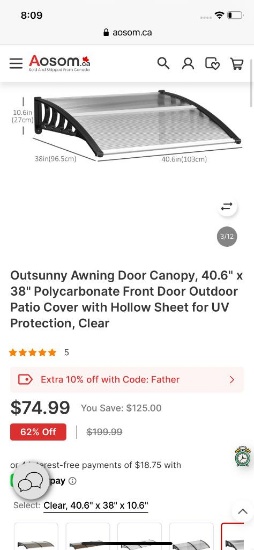 40.6IN X 38IN POLYCARBONATE FRONT DOOR COVER