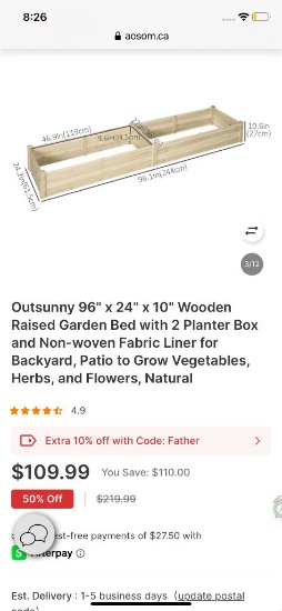 96IN X 24IN X 10IN RAISED GARDEN BED