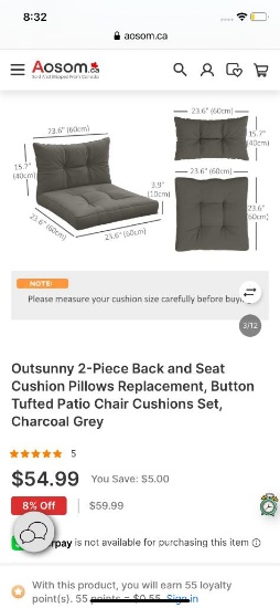 REPLACEMENT CUSHION SEAT AND BACK
