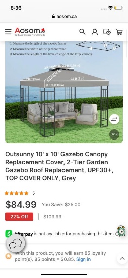 10FT X 10FT REPLACEMENT GAZEBO COVERS