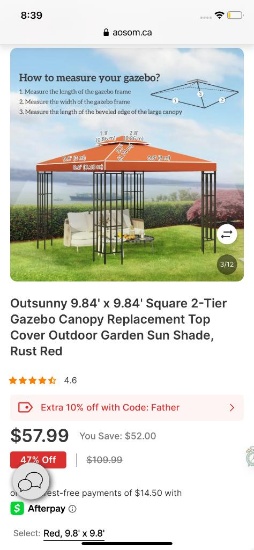 2-TIER REPLACEMENT GAZEBO CANOPY COVER