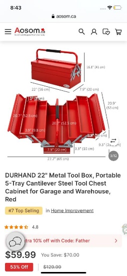 22IN RED METAL TOOL BOX