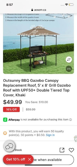 GAZEBO CANOPY REPLACEMENT ROOF 5FT X 8FT
