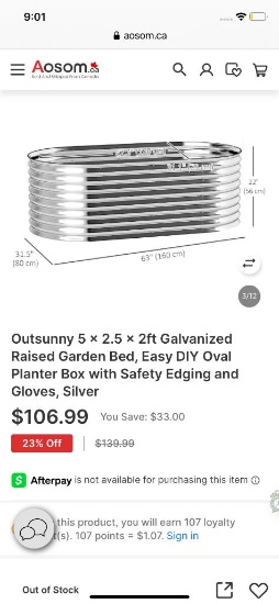 5FT X 2.5FT X 2FT GALVANIZED RAISED GARDEN BED BOX