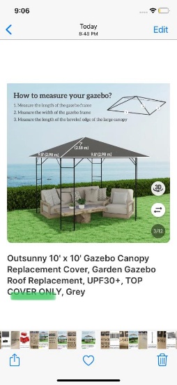 10FT X 10FT GAZEBO CANOPY REPLACEMENT COVER