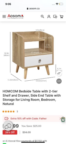 2-TIER SHELF AND DRAWER BEDSIDE TABLE