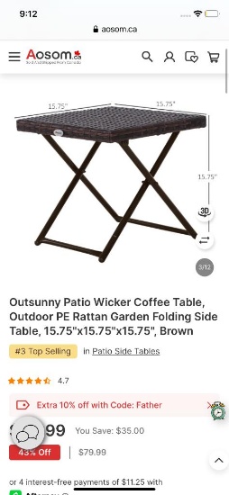 FOLDING WICKER SIDE PATIO TABLE