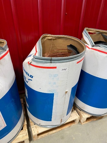 550 LB BARREL OF BLUESHIELD WELDING WIRE --- BARREL WAS UPSET