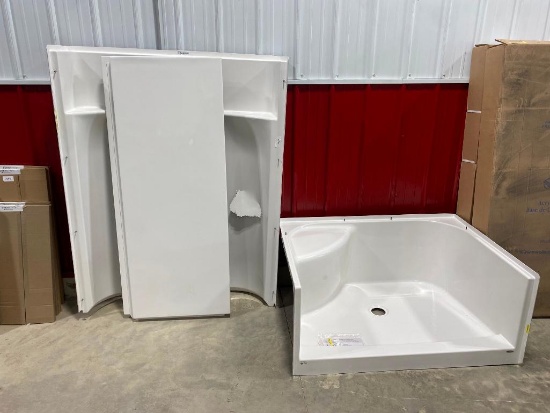 48 INCH, 4 PC SHOWER KIT --- BACK WALL IS DAMAGED