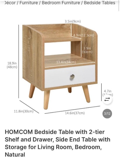 BEDSIDE TABLE WITH 2-TIER SHELF AND DRAWER