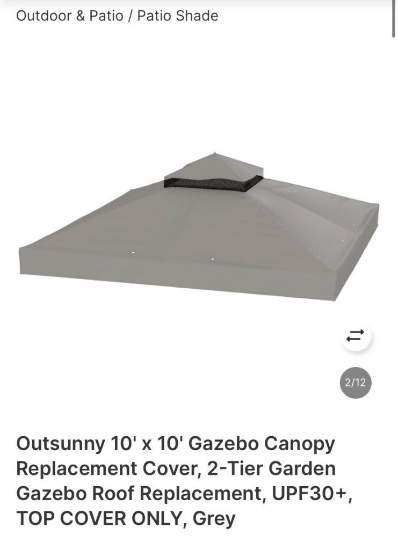 10 FT x 10 FT GAZEBO CANOPY REPLACEMENT COVER, GREY