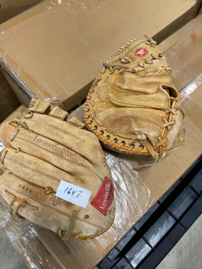 BASEBALL LEFT HAND GLOVE AND LEFT HAND CATCHERS GLOVE --- USED