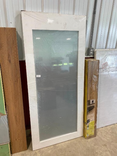 80 x 36 INCH INTERIOR GLASS DOOR --- (GLASS IS CRACKED THROUGH THE MIDDLE)