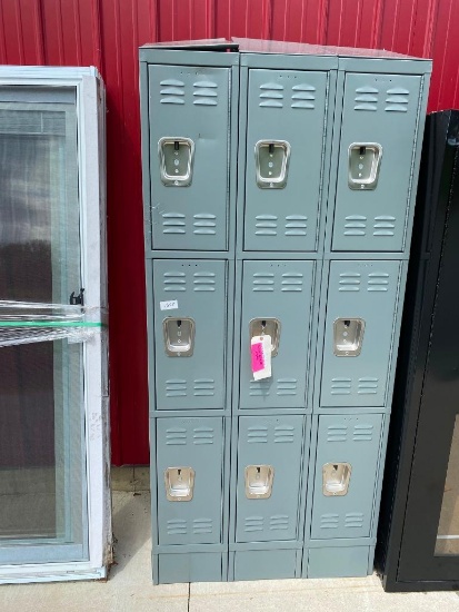 80 x 36 x 18 INCH STEEL, 9-DOOR LOCKERS --- (DAMAGED ON ONE SIDE)