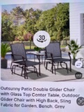 DOUBLE GLIDER CHAIR WITH GLASS TOP CENTER TABLE