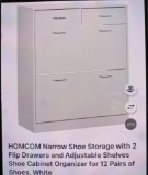NARROW SHOE STORAGE WITH 2 FLIP DRAWERS AND ADJUSTABLE SHELVES