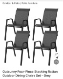 4-PIECE STACKING RATTAN OUTDOOR DINING CHAIR SET