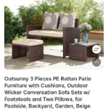 3PC RATTAN PATIO FURNITURE WITH CUSHIONS