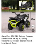 QABA KIDS ATV 12V BATTERY POWERED ELECTRIC TOY