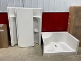 48 INCH, 4 PC SHOWER KIT --- BACK WALL IS DAMAGED