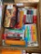 BOX LOT OF ASSORTED MARKERS, PENCILS, PENS, AND PEN BAGS