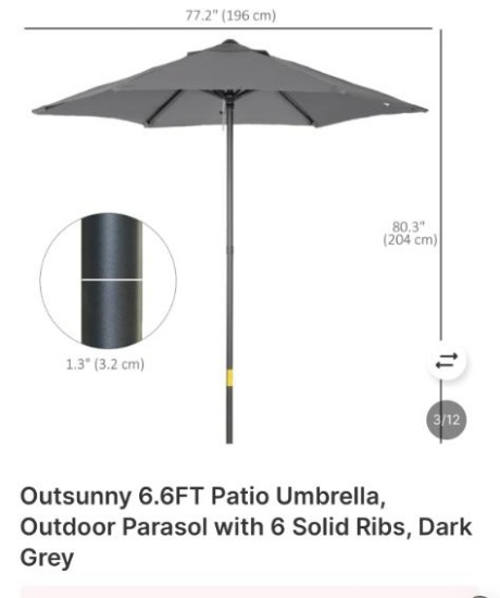 6.6 FT PATIO UMBRELLA DARK GREY