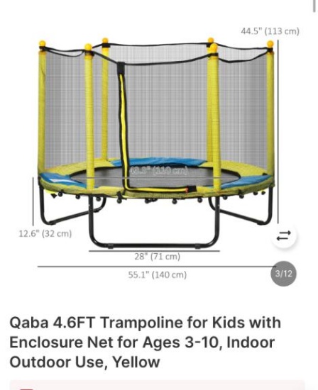 4.6 FT TRAMPOLINE FOR KIDS WITH ENCLOSURE
