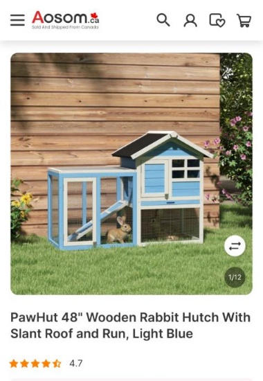 48 INCH WOODEN RABBIT HUTCH - LIGHT BLUE