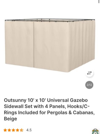 10FT X 10FT GAZEBO SIDEWALL SET WITH 4 PANELS