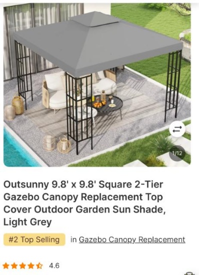 9.8 FT X 9.8 FT GAZEBO REPLACEMENT CANOPY