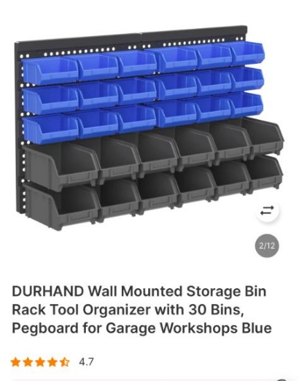WALL MOUNTED STORAGE BIN RACK