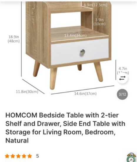 BEDSIDE TABLE WITH SHELF AND DRAWER