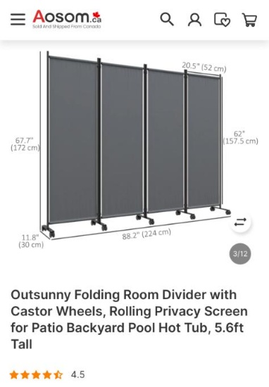 FOLDING ROOM DIVIDER WITH WHEELS