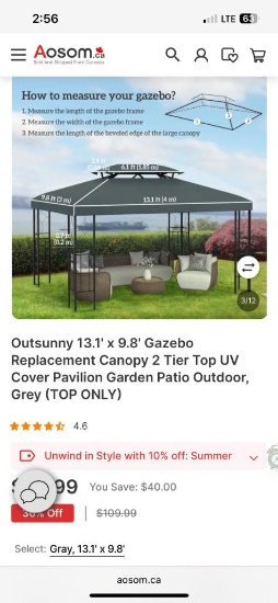 13.1 X 9.8 GAZEBO REPLACEMENT CANOPY 2 TIER