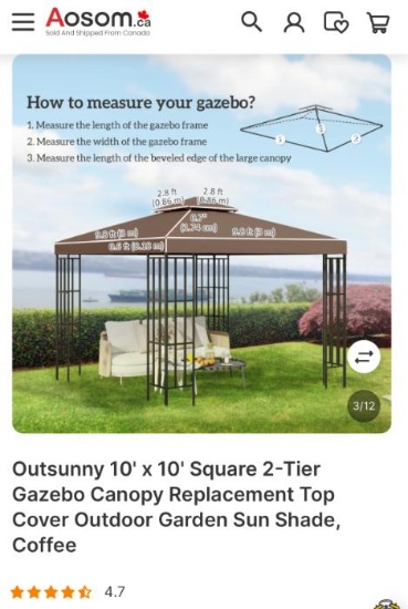 10 FT X 10 FT GAZEBO REPLACEMENT CANOPY