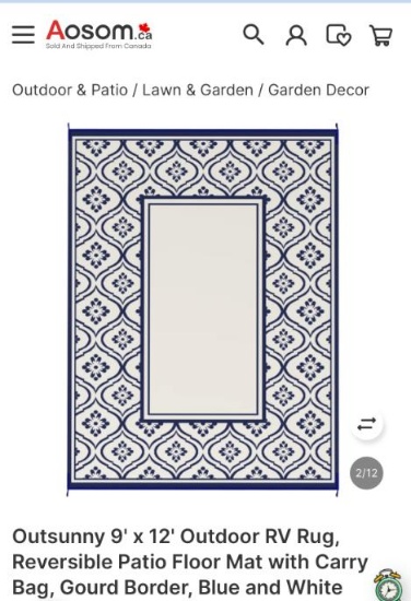 9FT X 12FT BLUE AND WHITE OUTDOOR RUG