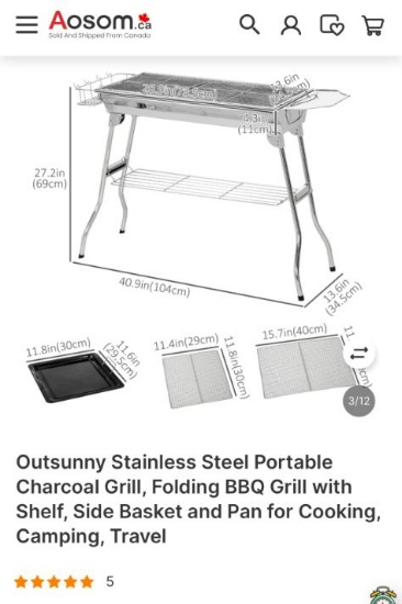 STAINLESS STEEL PORTABLE CHARCOAL GRILL