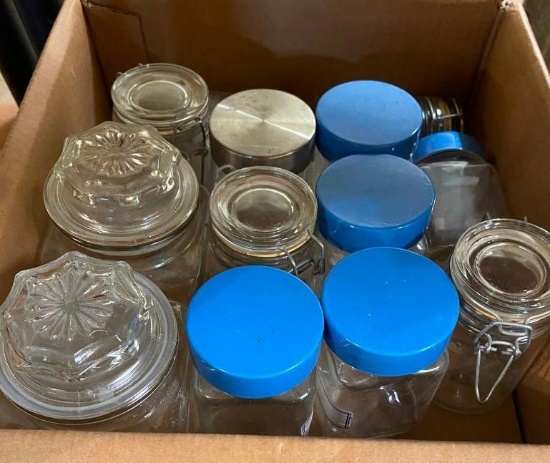 BOX OF GLASS JARS