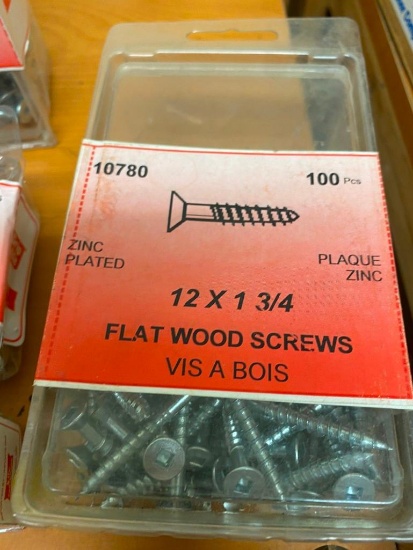 100PCS 12 X 1 3/4 FLAT WOOD SCREWS