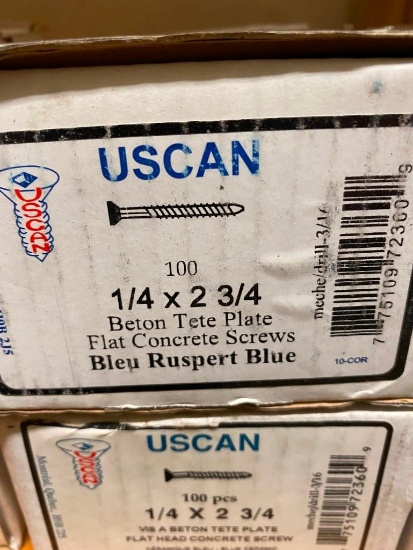 2 BOXES OF 100PCS 1/4 X 2 3/4 FLAT CONCRETE SCREWS